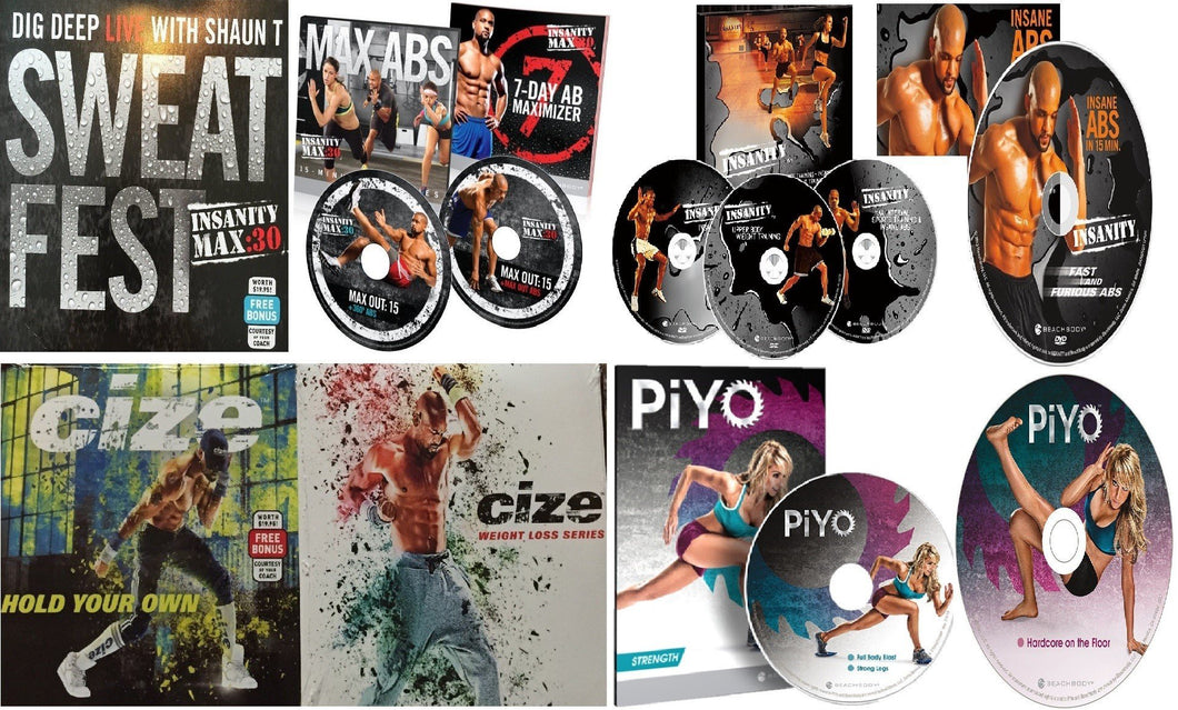 SPECIAL OFFER: Insanity, Cize, & PiYO Bonus Fitness Workout Combo on 12 DVD's - Aydenns